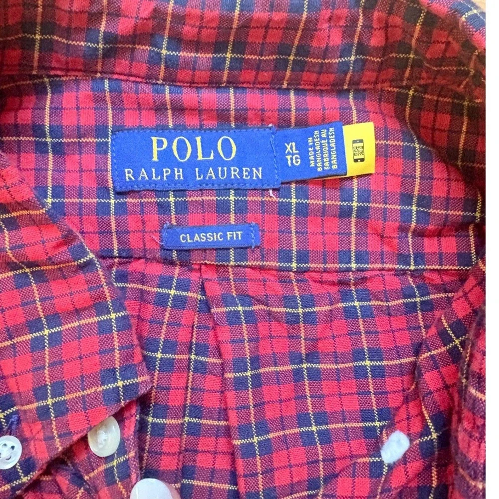 Polo Ralph Lauren Button Down Shirt Mens Red Plaid Excellent Classic Fit SIZE XL